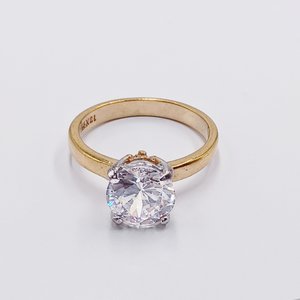 18K Gold Plated Large 2 Carat Cubic Zirconia Solitaire Engagement Ring, Size 7