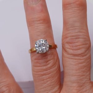 18K Gold Plated Large 2 Carat Cubic Zirconia Solitaire Engagement Ring, Size 7