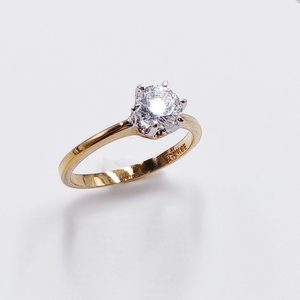 18K Gold Plated Medium 1 Carat Cubic Zirconia Solitaire Engagement Ring, Size 7