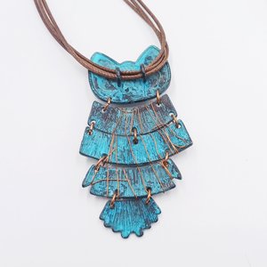 Vintage Southwestern Large Articulated Owl Pendant Necklace, Owl Lover Gift