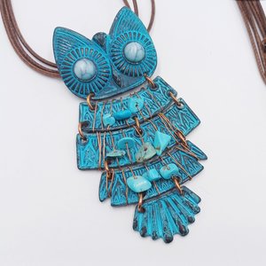 Vintage Southwestern Large Articulated Owl Pendant Necklace, Owl Lover Gift