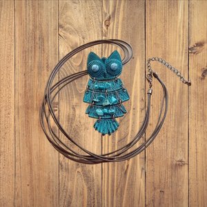 Vintage Southwestern Large Articulated Owl Pendant Necklace, Owl Lover Gift