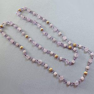Vintage Hand Knotted Natural Light Amethyst Stones Beaded Necklace and Earrings Jewelry Set
