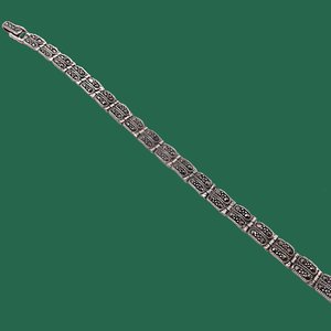 Sterling Silver and Marcasite Art Deco Link Panel Bracelet, Gift for Her