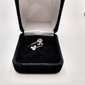 Retired Vintage ©Disney Sterling Silver Initial Letter R CZ Bypass Ring , Size 5.25