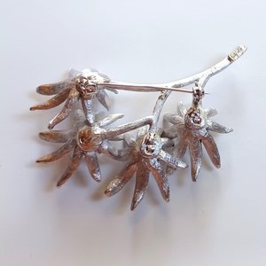 Vintage Large Signed Judy Lee Mid Century Silver Tone Multi-Flower Brooch, Gift for Her