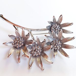 Vintage Large Signed Judy Lee Mid Century Silver Tone Multi-Flower Brooch, Gift for Her