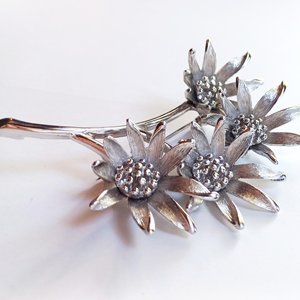 Vintage Large Signed Judy Lee Mid Century Silver Tone Multi-Flower Brooch, Gift for Her