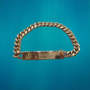 Vintage Shiny Gold Tone Speidel "Natalie" ID Curb Chain Engraved Bracelet