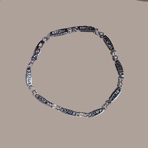Vintage Sterling Silver Open Work Love Panel Link Tennis Bracelet, Tiny Diamonds