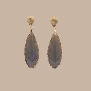 Elegant Vintage Fashion Gold and Smokey Grey Beveled Glass Leaf Dangle Pierced Earrings