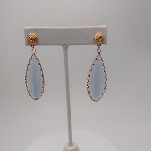 Elegant Vintage Fashion Gold and Smokey Grey Beveled Glass Leaf Dangle Pierced Earrings