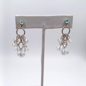 Gorgeous Vintage Silver Tone Aurora Borealis Iridescent Crystals Dangle Cha-Cha Earrings, Super Sparkly!
