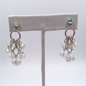Gorgeous Vintage Silver Tone Aurora Borealis Iridescent Crystals Dangle Cha-Cha Earrings, Super Sparkly!