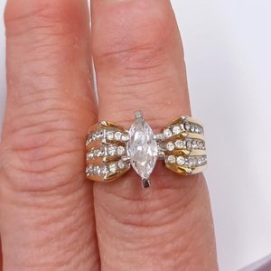 Vintage RSC Gold Tone Marquis Cut CZ Statement Fashion Ring, Size 7.5