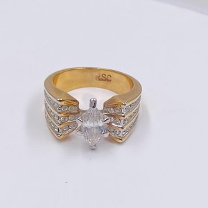Vintage RSC Gold Tone Marquis Cut CZ Statement Fashion Ring, Size 7.5