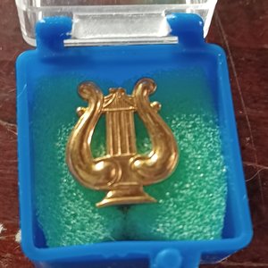 Vintage Gold Tone Lyre, US Navy Band Leader Staff Officer Collar Insignia Pin
