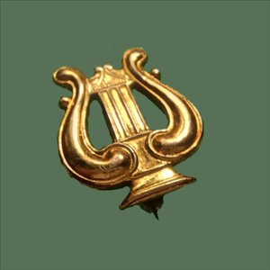 Vintage Gold Tone Lyre, US Navy Band Leader Staff Officer Collar Insignia Pin