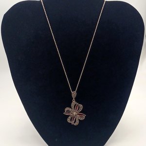 Vintage Art Deco Sterling Silver Marcasite and Topaz Flower Clover Pendant Necklace