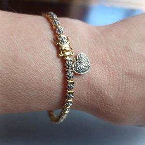 Ross Simmons Vermeil Link Tennis Bracelet with Heart Charm, Gold Over Sterling, Gift for Her