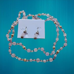Vintage Hand Knotted Natural Light Amethyst Stones Beaded Necklace and Earrings Jewelry Set