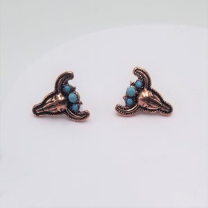 Vintage Southwestern Copper and Turquoise Steer Head Post Earrings