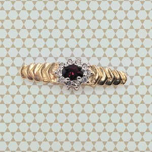 Vintage Gold Plated and Simulated Garnet and Rhinestones Bar Pin Brooch