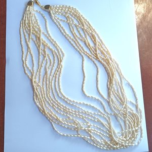 Vintage Multi-strand Faux Rice Pearls Mid Century Beaded Torsade Necklace, 4 Necklaces in 1