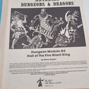 Advanced Dungeons and Dragons Module G3, 1978, Hall of the Fire Giant King
