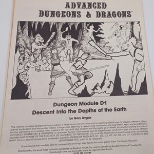 Advanced Dungeons and Dragons Module D1, 1978, Descent into the Depths of the Earth