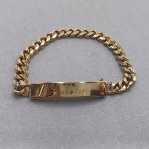Vintage Shiny Gold Tone Speidel "Natalie" ID Curb Chain Engraved Bracelet
