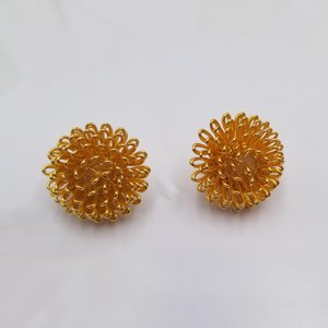 Vintage Gold Tone Wire Looped Flower Post Earrings, Wire Dandelions, Pierced Earrings