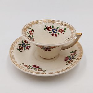 Miniature Teacup Demitasse Cup and Saucer Set, Floral Design Made in Occupied Japan, Vintage