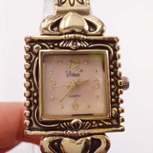Vivani, Gold Tone Claddagh Ornate Ladies Quartz Clamper Wrist Watch