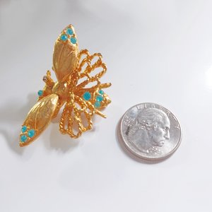 Jeanne Gold Plated Articulated Bug with Rhinestones Trembling Wings Brooch, Vintage