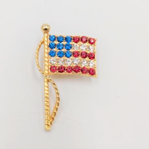 Vintage US American Flag  Gold Tone and Rhinestones Brooch