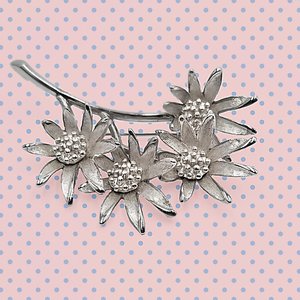 Vintage Large Signed Judy Lee Mid Century Silver Tone Multi-Flower Brooch, Gift for Her