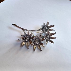 Vintage Large Signed Judy Lee Mid Century Silver Tone Multi-Flower Brooch, Gift for Her