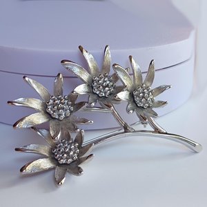 Vintage Large Signed Judy Lee Mid Century Silver Tone Multi-Flower Brooch, Gift for Her