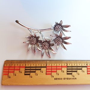 Vintage Large Signed Judy Lee Mid Century Silver Tone Multi-Flower Brooch, Gift for Her