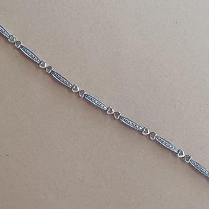 Vintage Sterling Silver Open Work Love Panel Link Tennis Bracelet, Tiny Diamonds