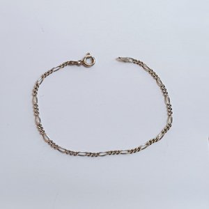 Vintage Sterling Silver 2.2mm Figaro Chain Bracelet for Women, Gift for Her