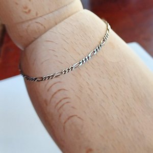 Vintage Sterling Silver 2.2mm Figaro Chain Bracelet for Women, Gift for Her