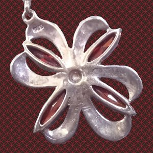 Vintage Art Deco Sterling Silver Marcasite and Topaz Flower Clover Pendant Necklace