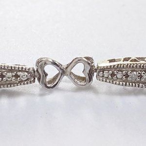 Vintage Sterling Silver Open Work Love Panel Link Tennis Bracelet, Tiny Diamonds