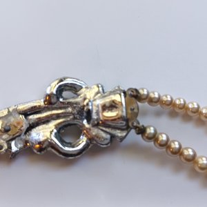 Stunning Vintage Double Strand Faux Pearls with Rhinestone Left Side Clasp Necklace, Made in Japan