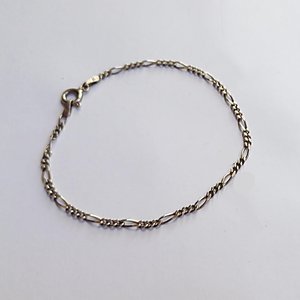 Vintage Sterling Silver 2.2mm Figaro Chain Bracelet for Women, Gift for Her
