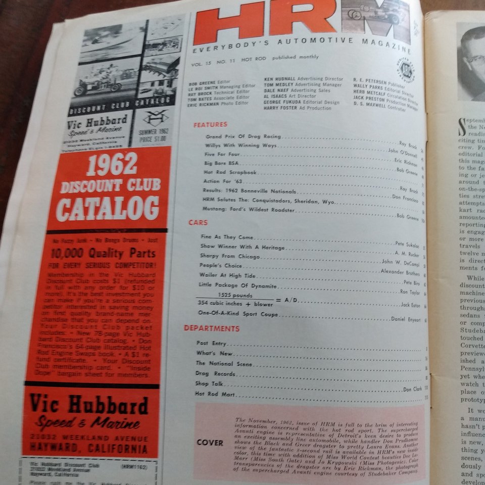 HOT ROD November 1962 Magazine, Great Father's Day Gift! Original price 50 cents!!!