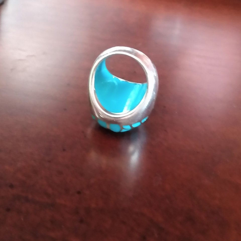 Chunky Vintage Sterling Silver and Turquoise Trellis Criss Cross Dome Ring, Size 7