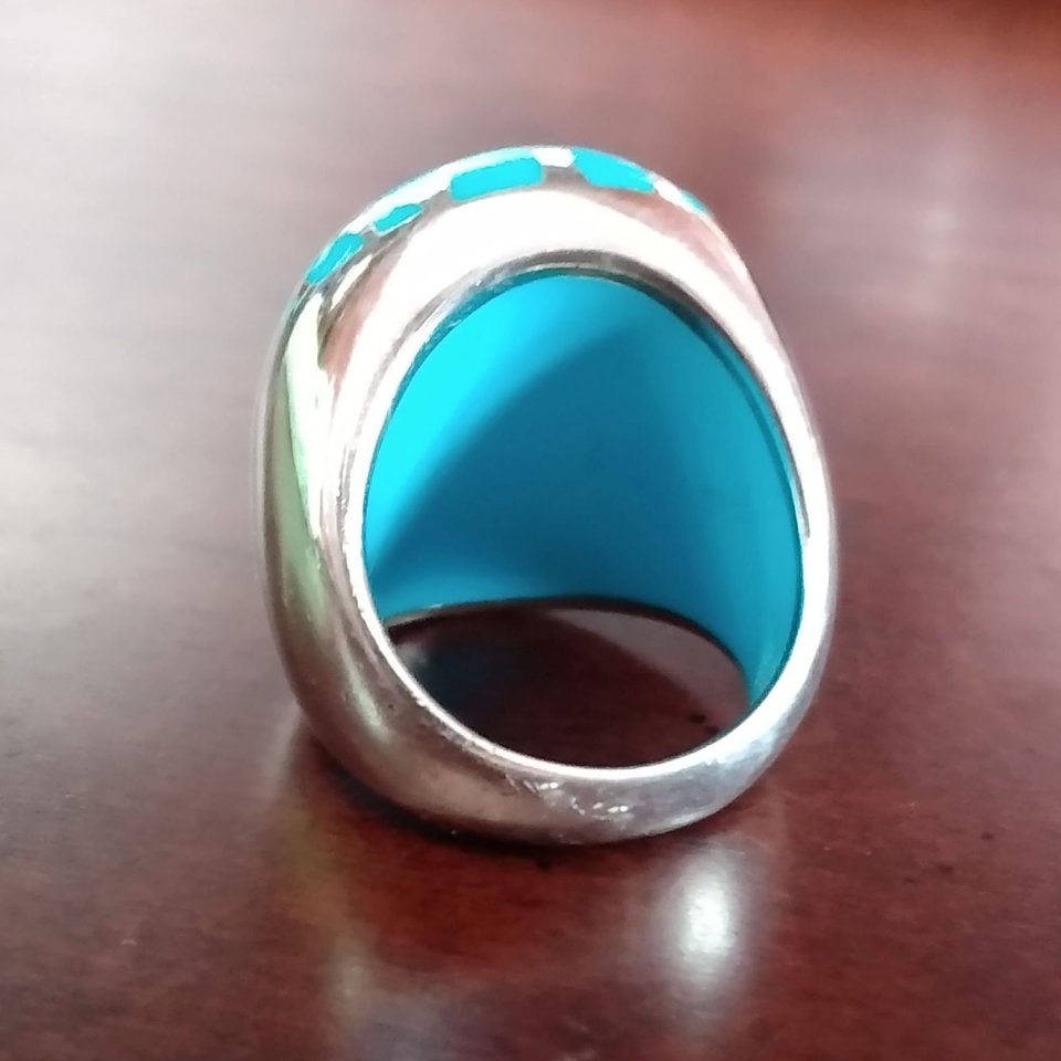 Chunky Vintage Sterling Silver and Turquoise Trellis Criss Cross Dome Ring, Size 7